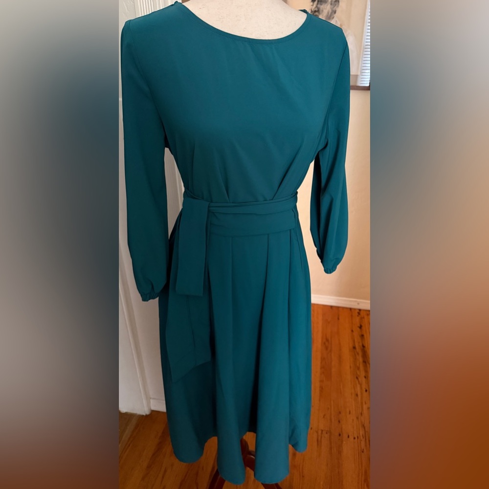 Classic dress with long wrap belt. Never been worn out. No tags.
